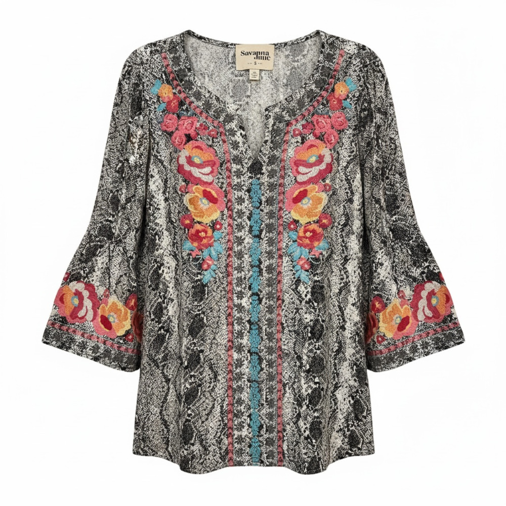 NWT Savanna Jane Floral Embroidered Snake Print